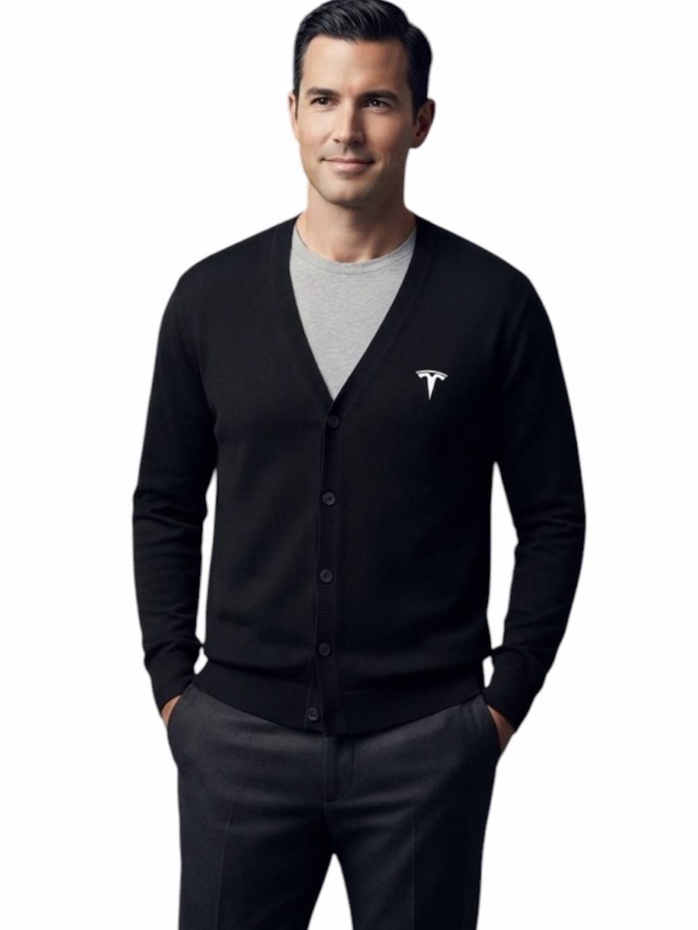 Tesla Men's Knit Sweater Rich Black Color Size 3XL